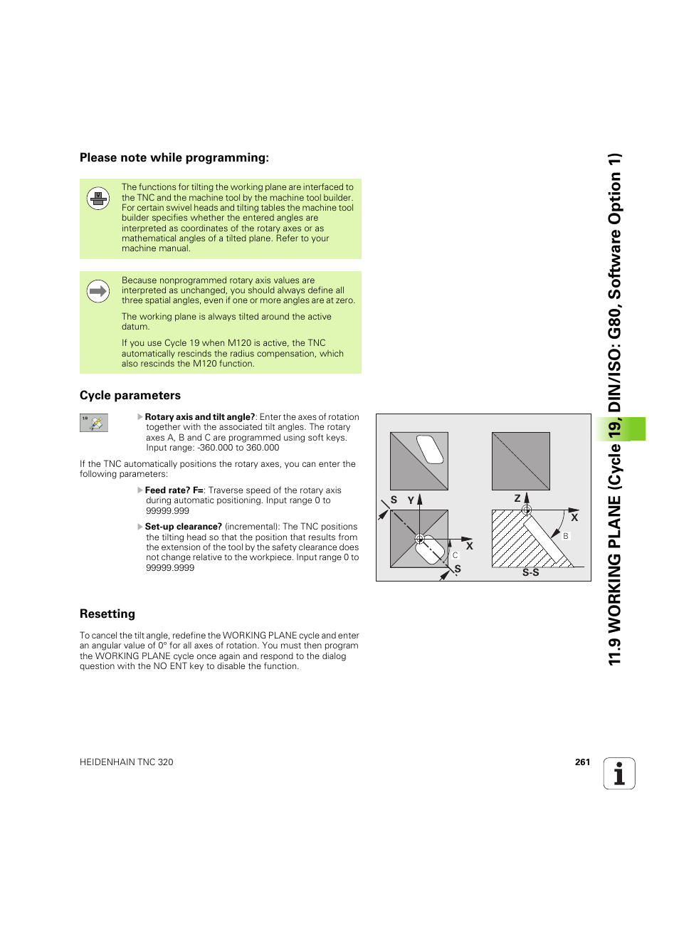 Please note while programming, Cycle parameters, Resetting | HEIDENHAIN TNC 320 (340 55x-05) Cycle programming User Manual | Page 261 / 439