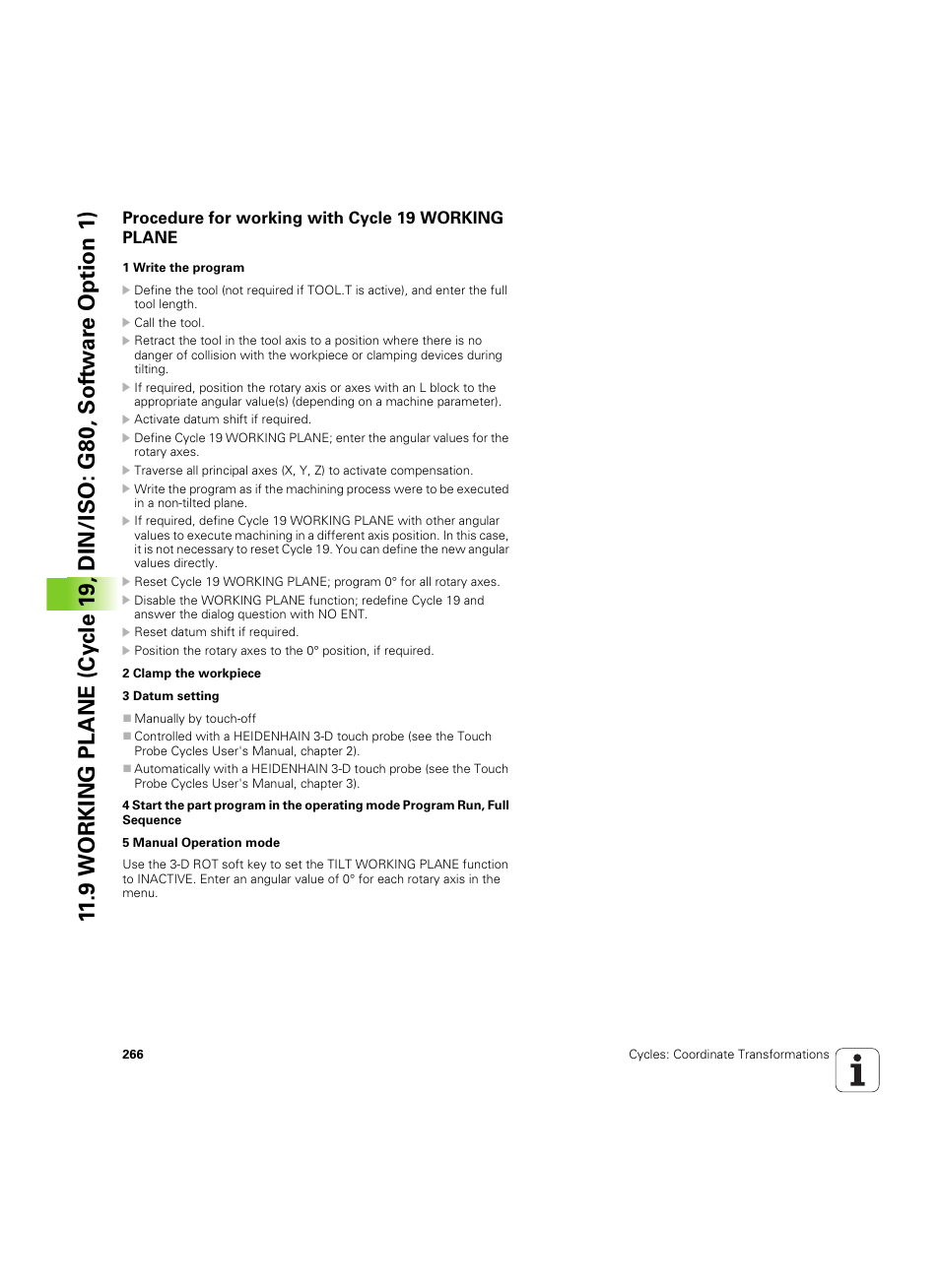 Procedure for working with cycle 19 working plane | HEIDENHAIN TNC 320 (340 55x-05) Cycle programming User Manual | Page 266 / 439