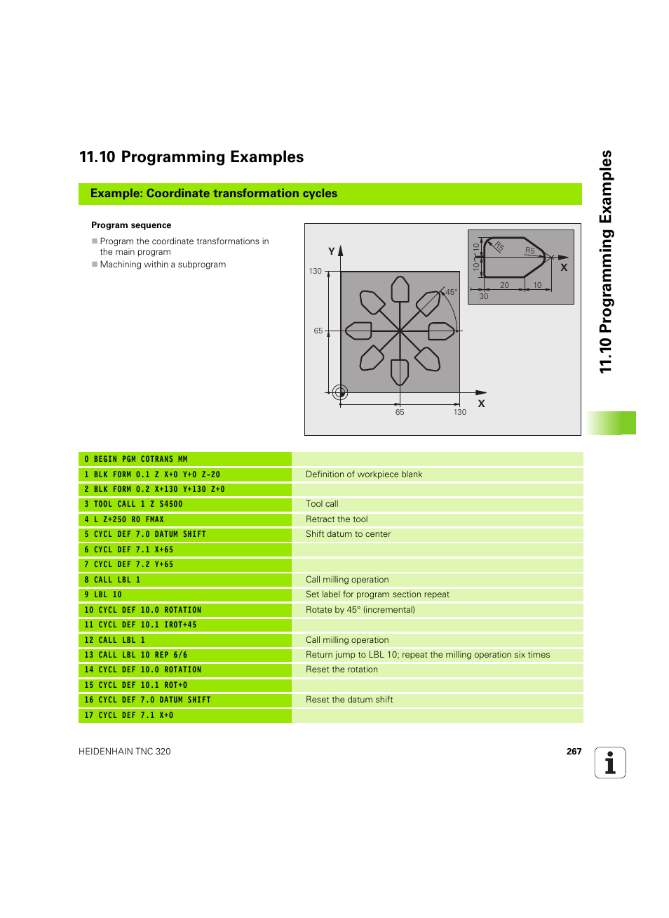 10 programming examples, Example: coordinate transformation cycles | HEIDENHAIN TNC 320 (340 55x-05) Cycle programming User Manual | Page 267 / 439