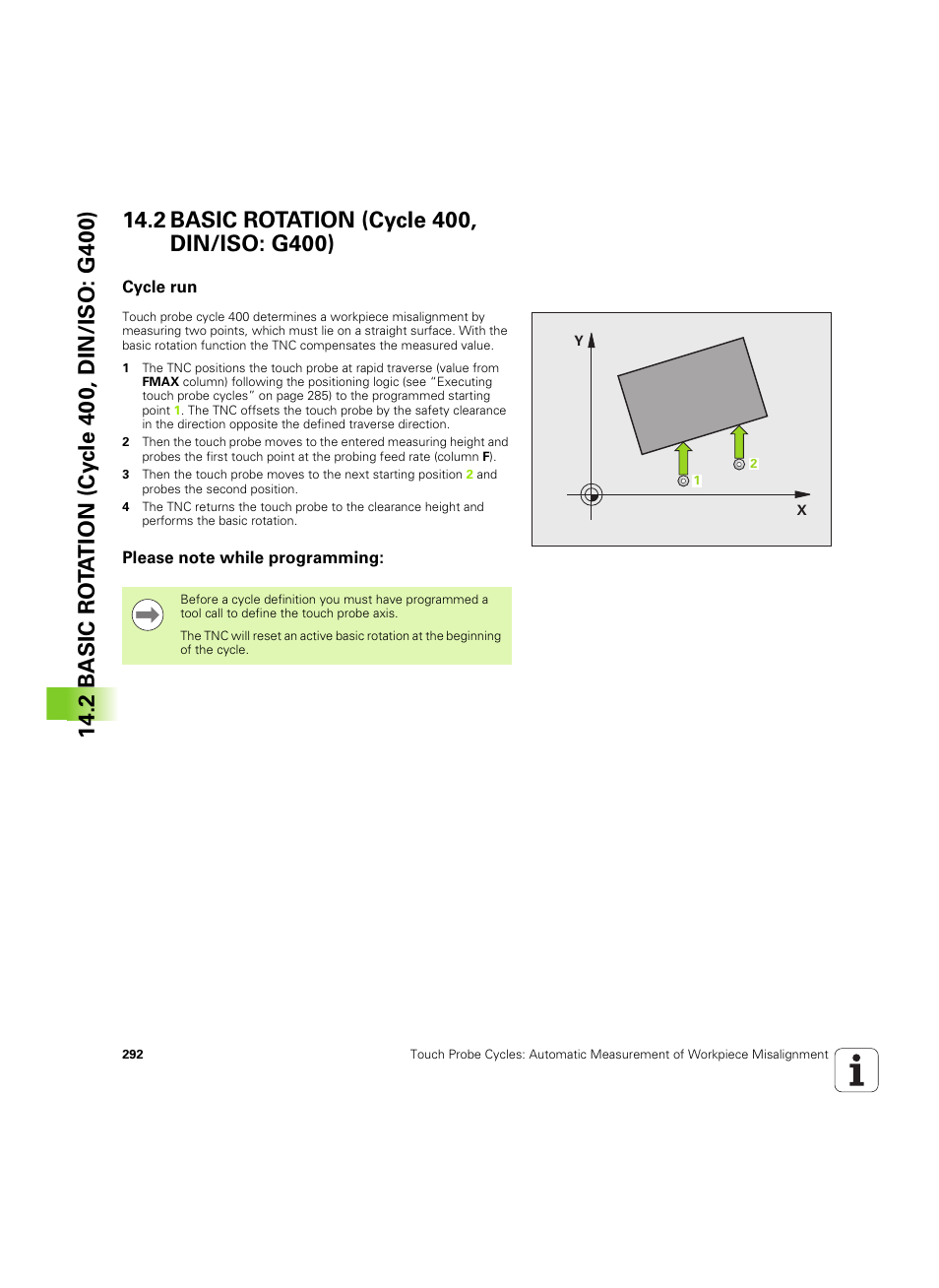 2 basic rotation (cycle 400, din/iso: g400), Cycle run, Please note while programming | HEIDENHAIN TNC 320 (340 55x-05) Cycle programming User Manual | Page 292 / 439