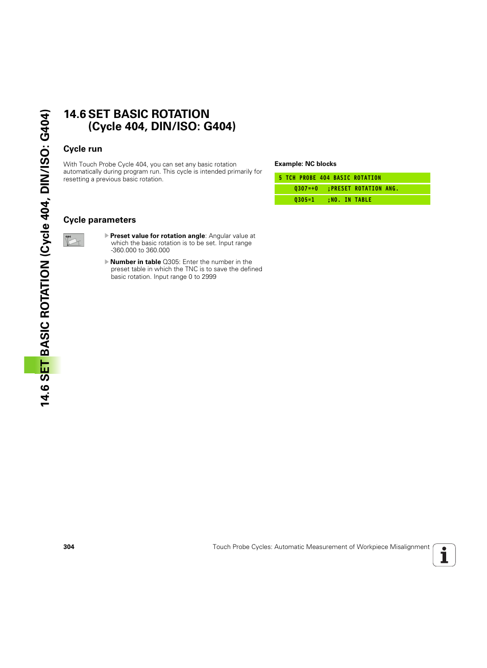 6 set basic rotation (cycle 404, din/iso: g404), Cycle run, Cycle parameters | HEIDENHAIN TNC 320 (340 55x-05) Cycle programming User Manual | Page 304 / 439