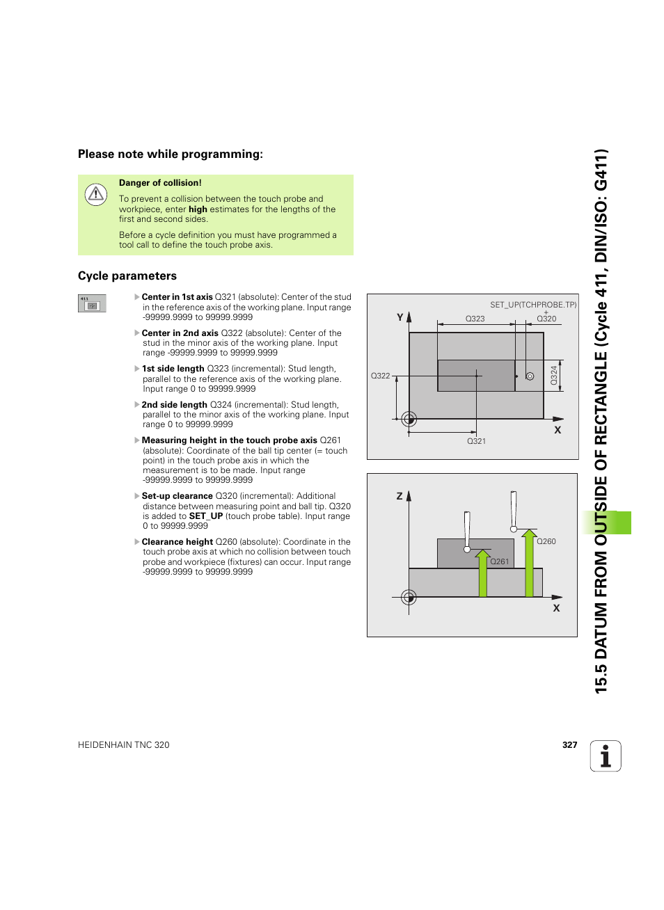 Please note while programming, Cycle parameters | HEIDENHAIN TNC 320 (340 55x-05) Cycle programming User Manual | Page 327 / 439