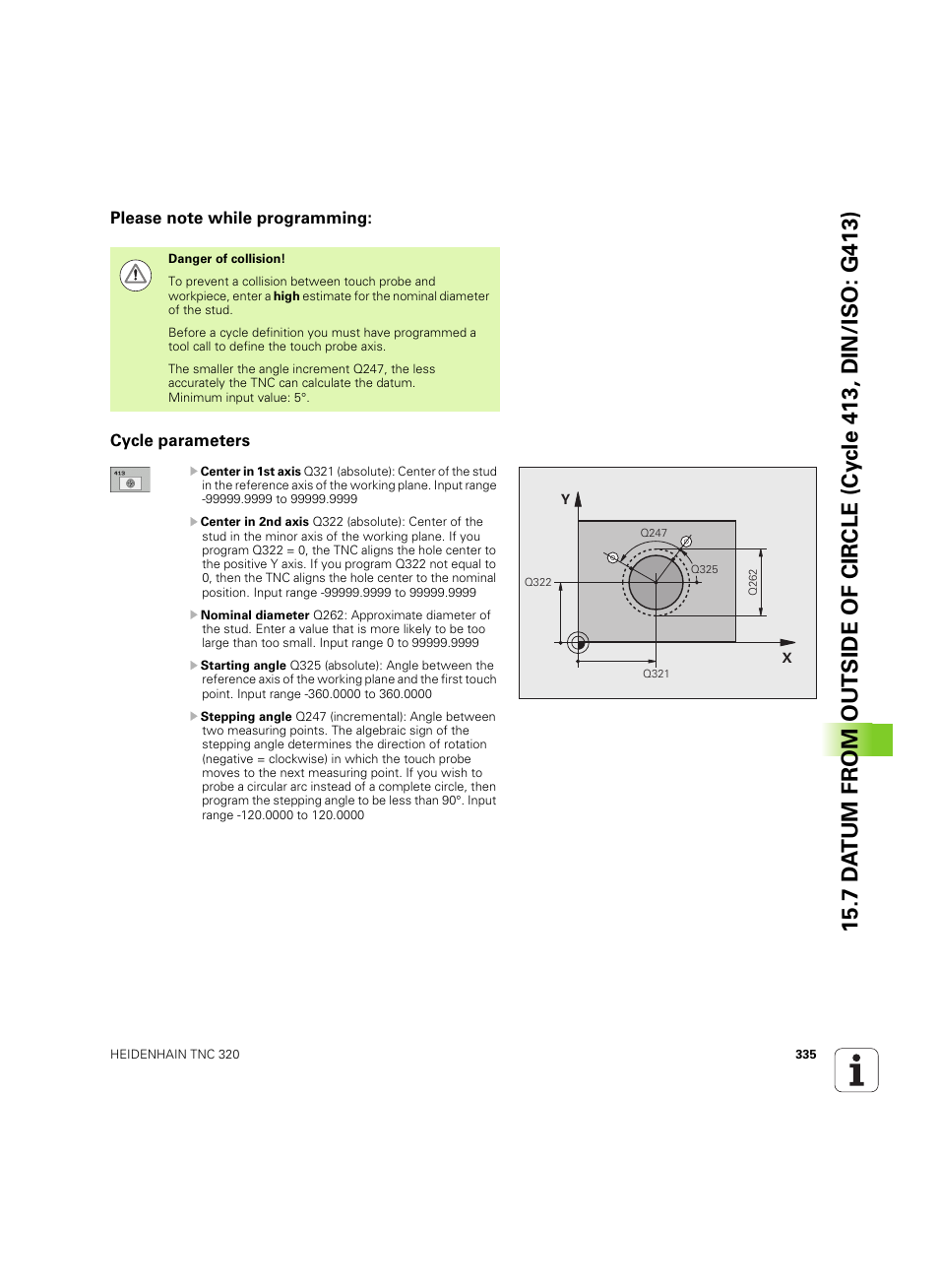 Please note while programming, Cycle parameters | HEIDENHAIN TNC 320 (340 55x-05) Cycle programming User Manual | Page 335 / 439