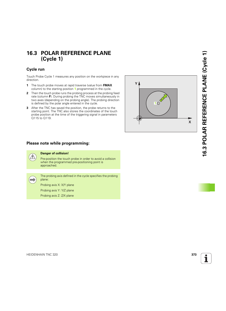 3 polar reference plane (cycle 1), Cycle run, Please note while programming | HEIDENHAIN TNC 320 (340 55x-05) Cycle programming User Manual | Page 373 / 439