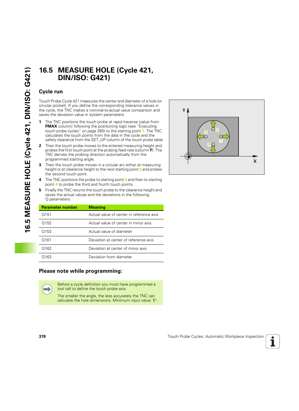 5 measure hole (cycle 421, din/iso: g421), Cycle run, Please note while programming | HEIDENHAIN TNC 320 (340 55x-05) Cycle programming User Manual | Page 378 / 439