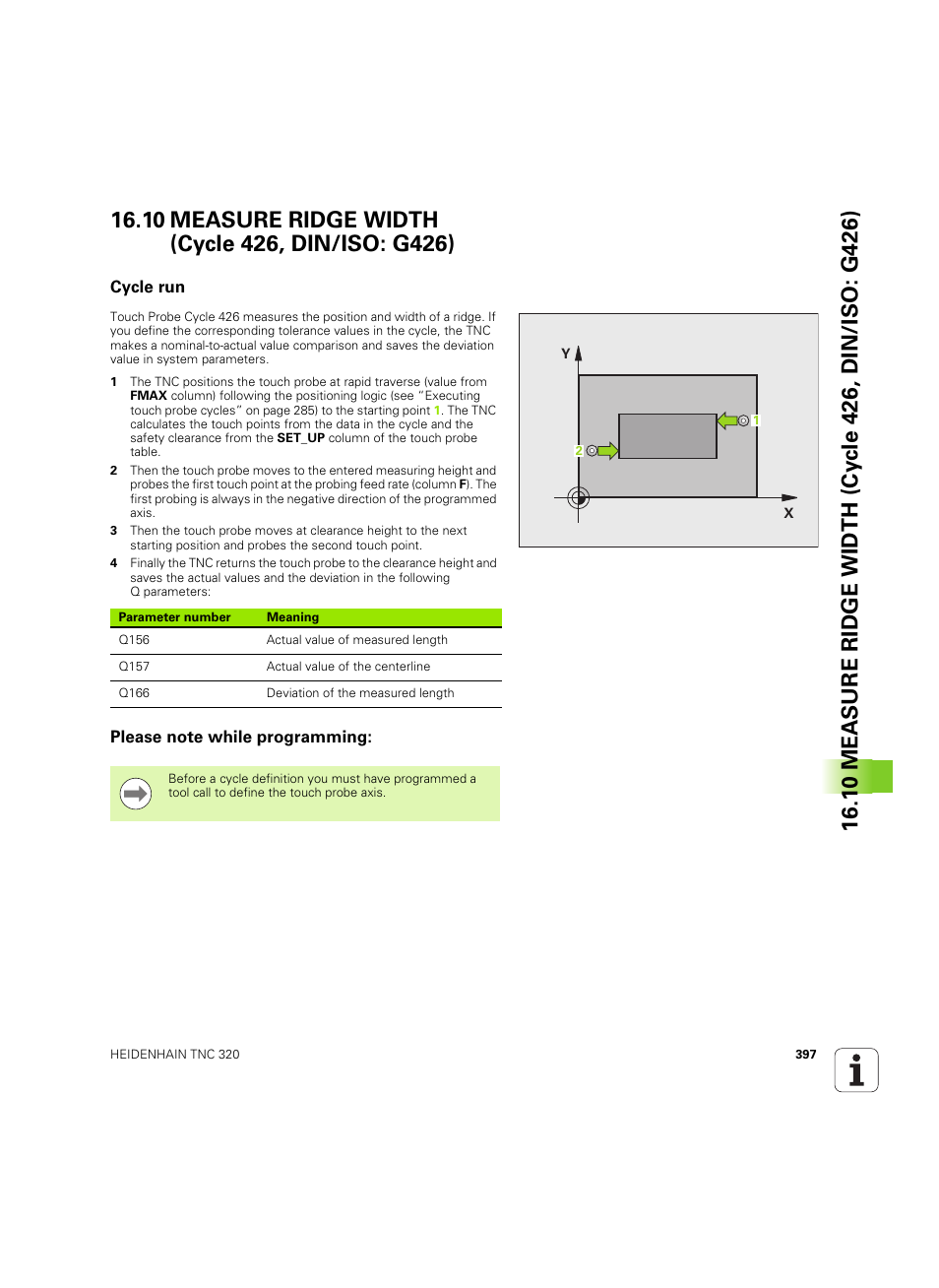 10 measure ridge width (cycle 426, din/iso: g426), Cycle run, Please note while programming | HEIDENHAIN TNC 320 (340 55x-05) Cycle programming User Manual | Page 397 / 439