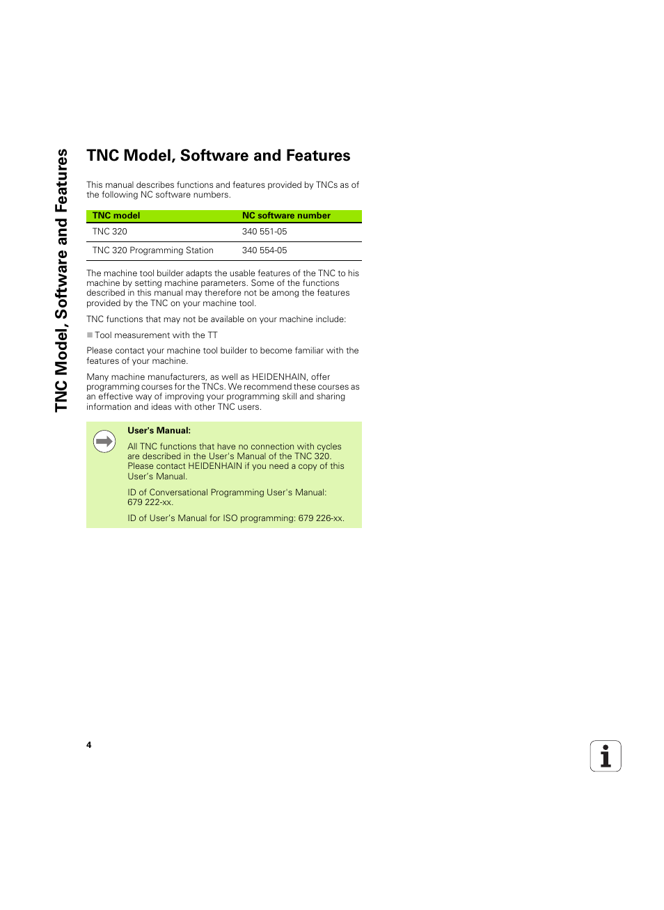 Tnc model, software and features | HEIDENHAIN TNC 320 (340 55x-05) Cycle programming User Manual | Page 4 / 439