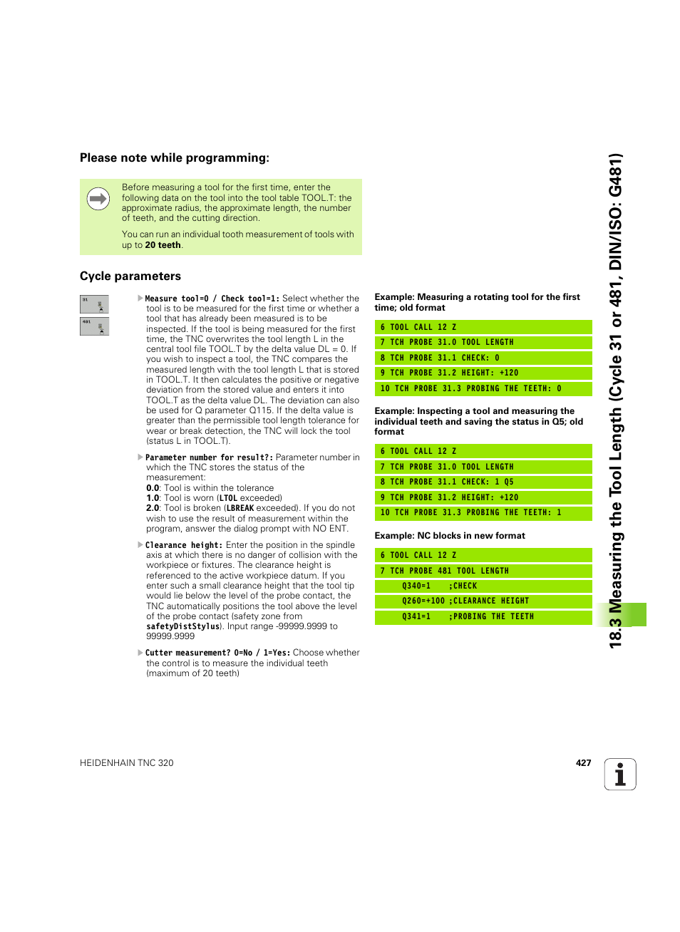 Please note while programming, Cycle parameters | HEIDENHAIN TNC 320 (340 55x-05) Cycle programming User Manual | Page 427 / 439