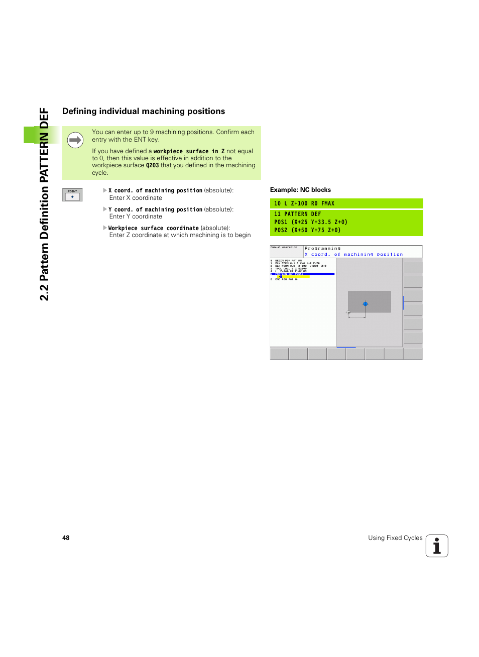 Defining individual machining positions | HEIDENHAIN TNC 320 (340 55x-05) Cycle programming User Manual | Page 48 / 439