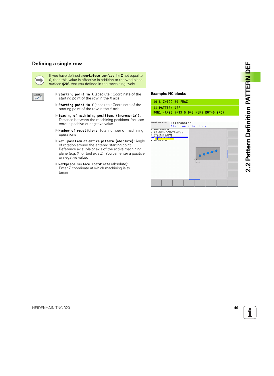 Defining a single row | HEIDENHAIN TNC 320 (340 55x-05) Cycle programming User Manual | Page 49 / 439