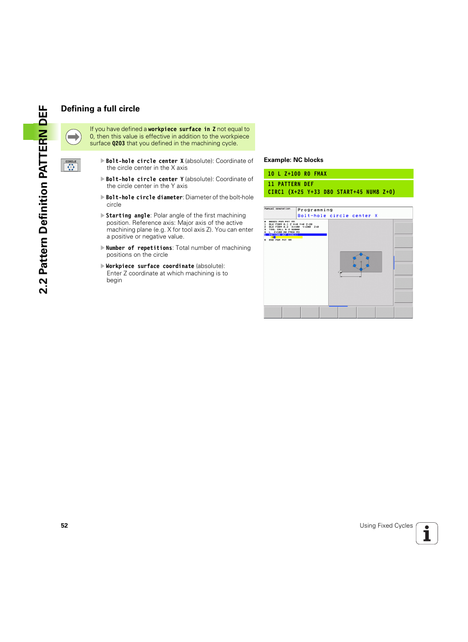 Defining a full circle | HEIDENHAIN TNC 320 (340 55x-05) Cycle programming User Manual | Page 52 / 439