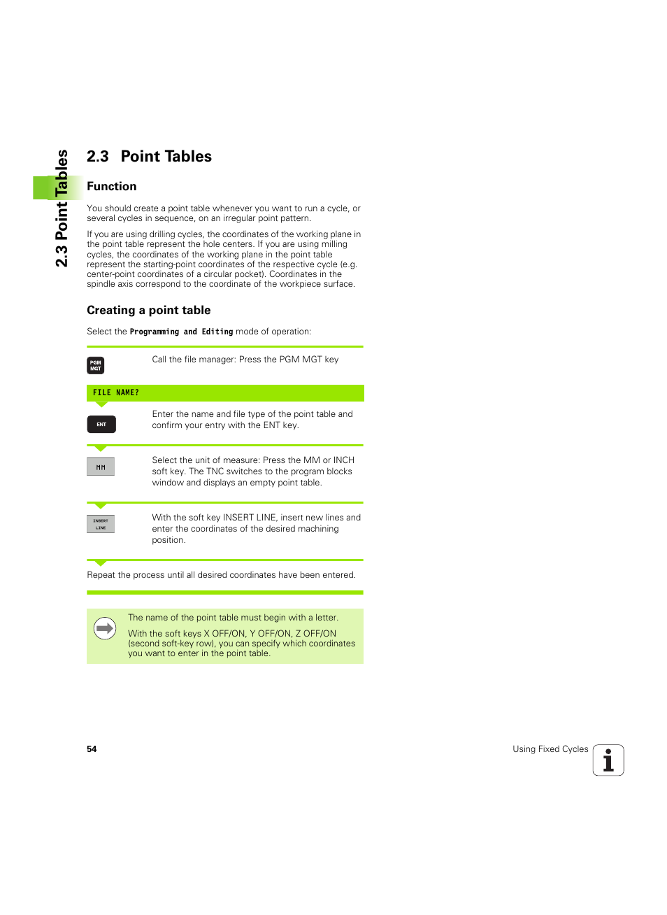 3 point tables, Function, Creating a point table | HEIDENHAIN TNC 320 (340 55x-05) Cycle programming User Manual | Page 54 / 439