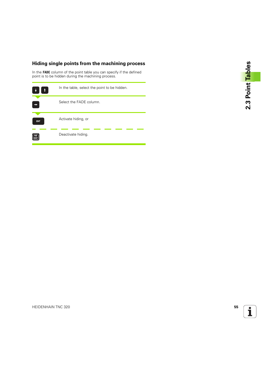 Hiding single points from the machining process | HEIDENHAIN TNC 320 (340 55x-05) Cycle programming User Manual | Page 55 / 439