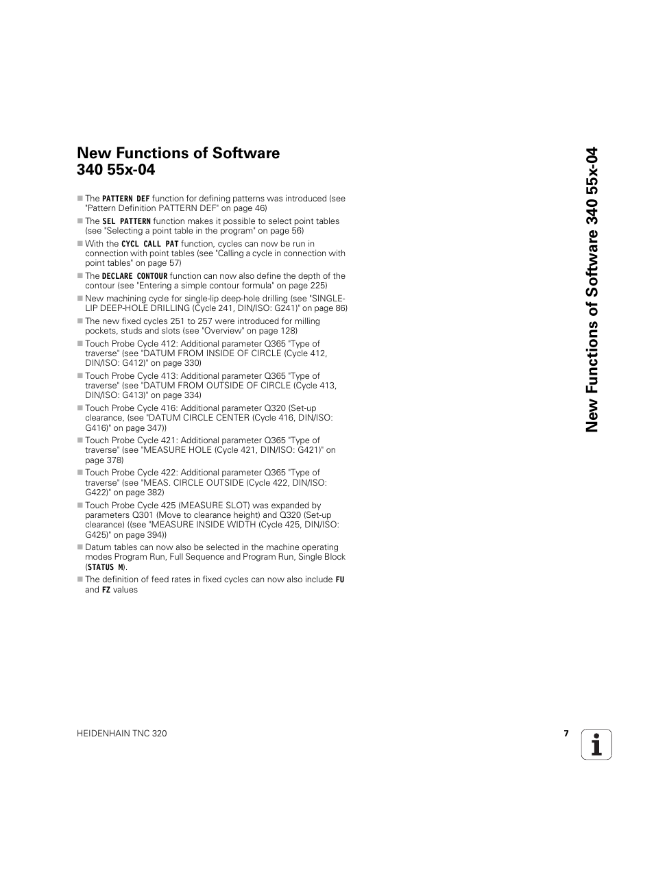 New functions of software 340 55x-04 | HEIDENHAIN TNC 320 (340 55x-05) Cycle programming User Manual | Page 7 / 439