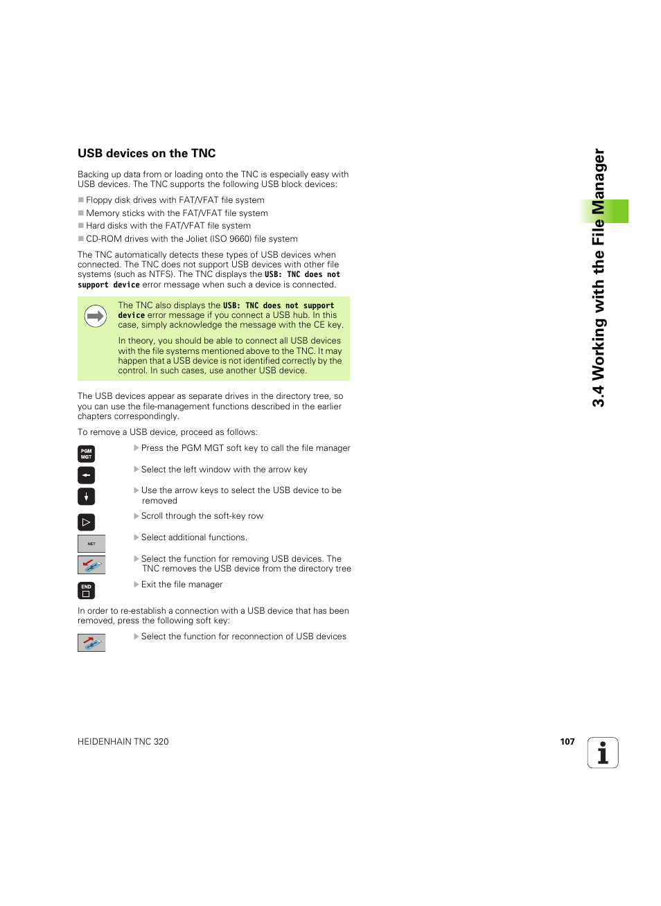 Usb devices on the tnc, 4 w o rk ing with the file manag e r | HEIDENHAIN TNC 320 (340 55x-05) ISO programming User Manual | Page 107 / 477