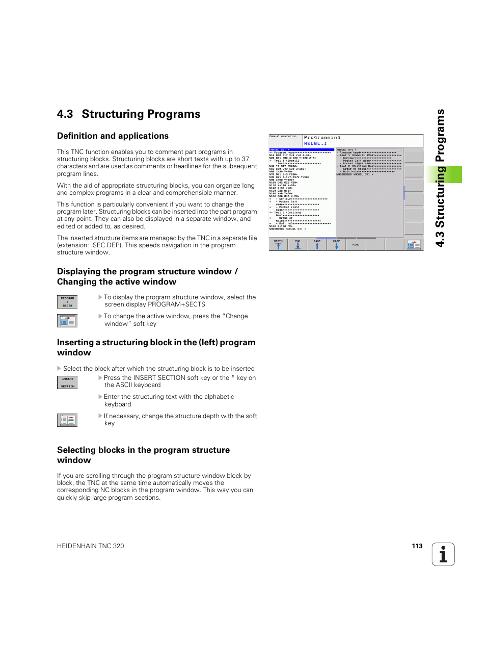 3 structuring programs, Definition and applications, Selecting blocks in the program structure window | HEIDENHAIN TNC 320 (340 55x-05) ISO programming User Manual | Page 113 / 477