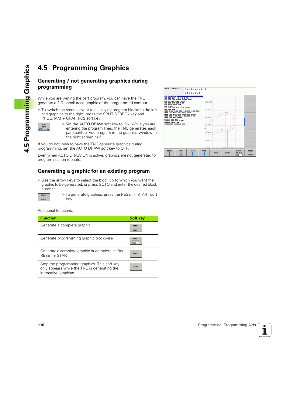 5 programming graphics, Generating a graphic for an existing program, 5 pr ogr amming gr aphics 4.5 programming graphics | HEIDENHAIN TNC 320 (340 55x-05) ISO programming User Manual | Page 116 / 477