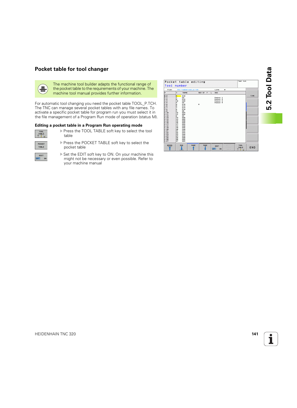 Pocket table for tool changer, 2 t ool d a ta | HEIDENHAIN TNC 320 (340 55x-05) ISO programming User Manual | Page 141 / 477