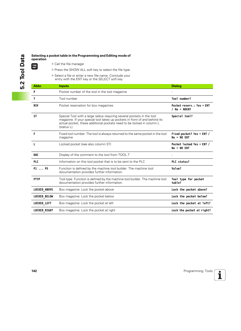 2 t ool d a ta | HEIDENHAIN TNC 320 (340 55x-05) ISO programming User Manual | Page 142 / 477