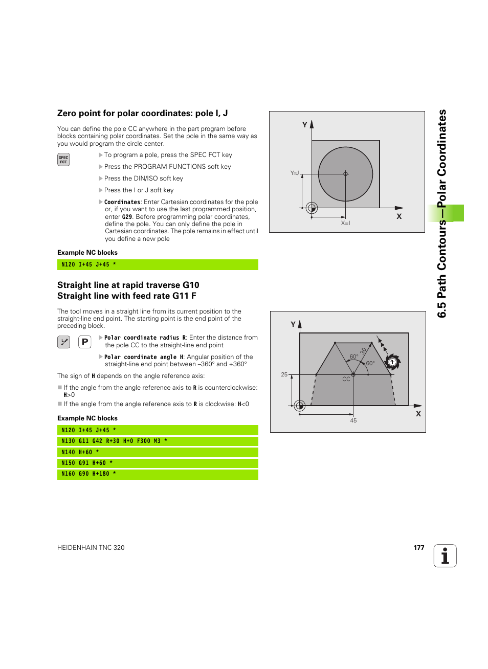 Zero point for polar coordinates: pole i, j, 5 p a th cont ours—p o lar coor dinat e s | HEIDENHAIN TNC 320 (340 55x-05) ISO programming User Manual | Page 177 / 477
