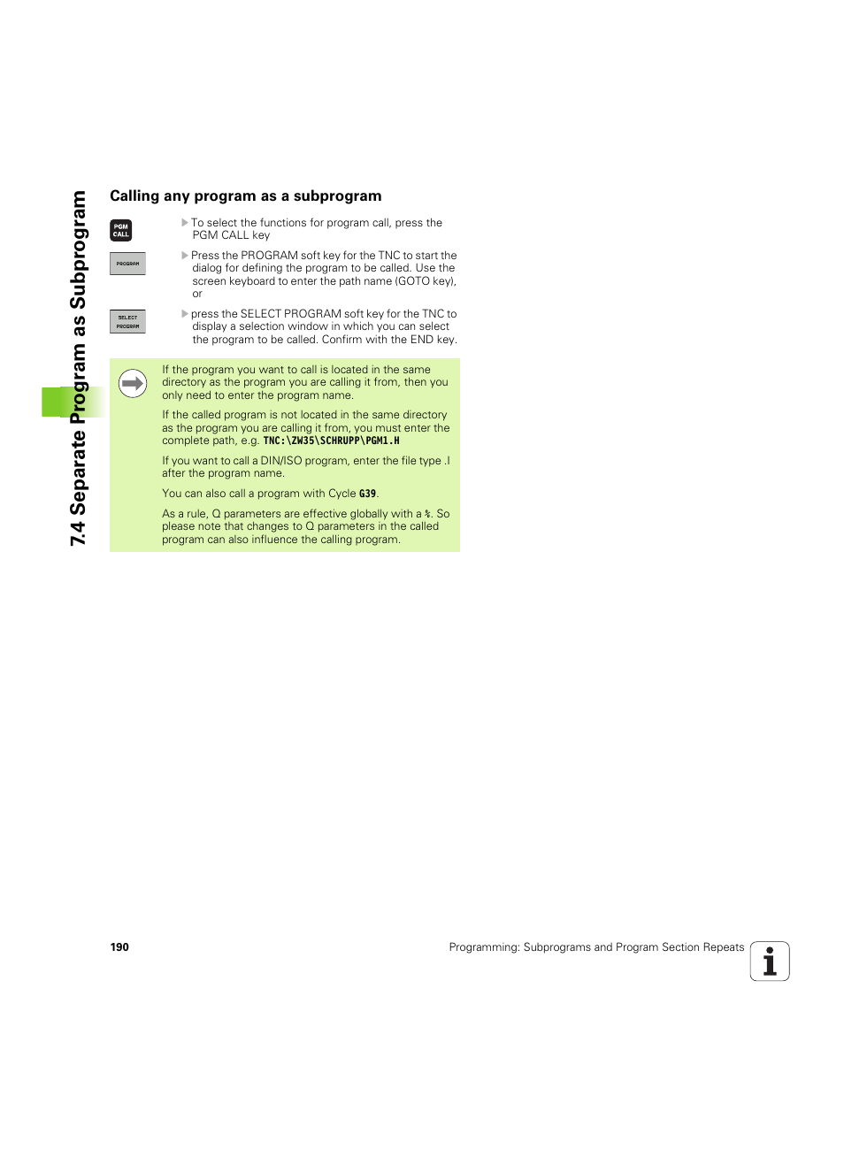 Calling any program as a subprogram, 4 separ a te pr ogr am as subpr ogr am | HEIDENHAIN TNC 320 (340 55x-05) ISO programming User Manual | Page 190 / 477