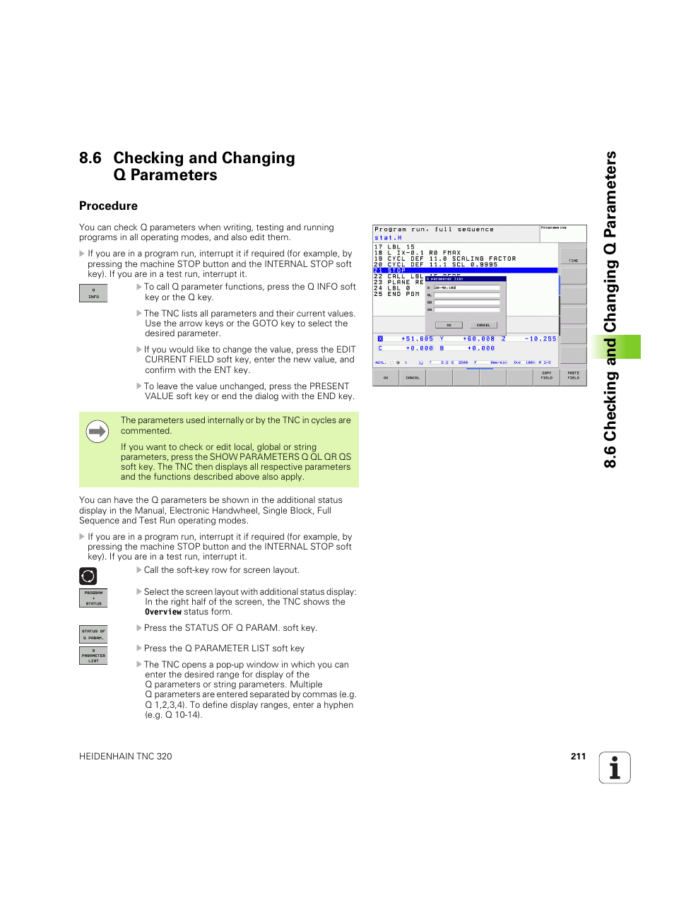 6 checking and changing q parameters, Procedure | HEIDENHAIN TNC 320 (340 55x-05) ISO programming User Manual | Page 211 / 477