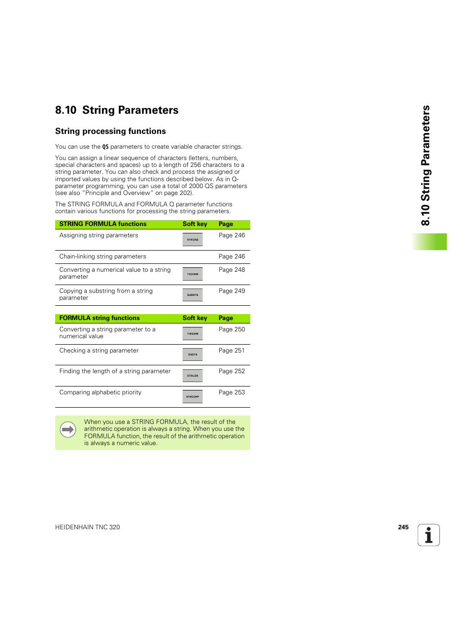 10 string parameters, String processing functions | HEIDENHAIN TNC 320 (340 55x-05) ISO programming User Manual | Page 245 / 477