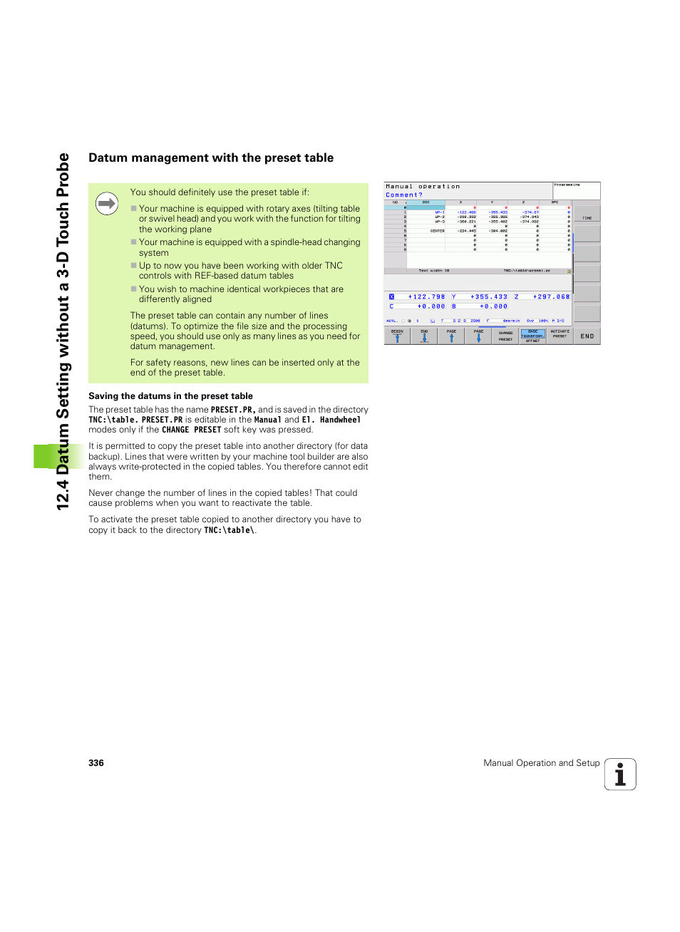 Datum management with the preset table, 4 d a tum set ting without a 3-d t o uc h pr obe | HEIDENHAIN TNC 320 (340 55x-05) ISO programming User Manual | Page 336 / 477