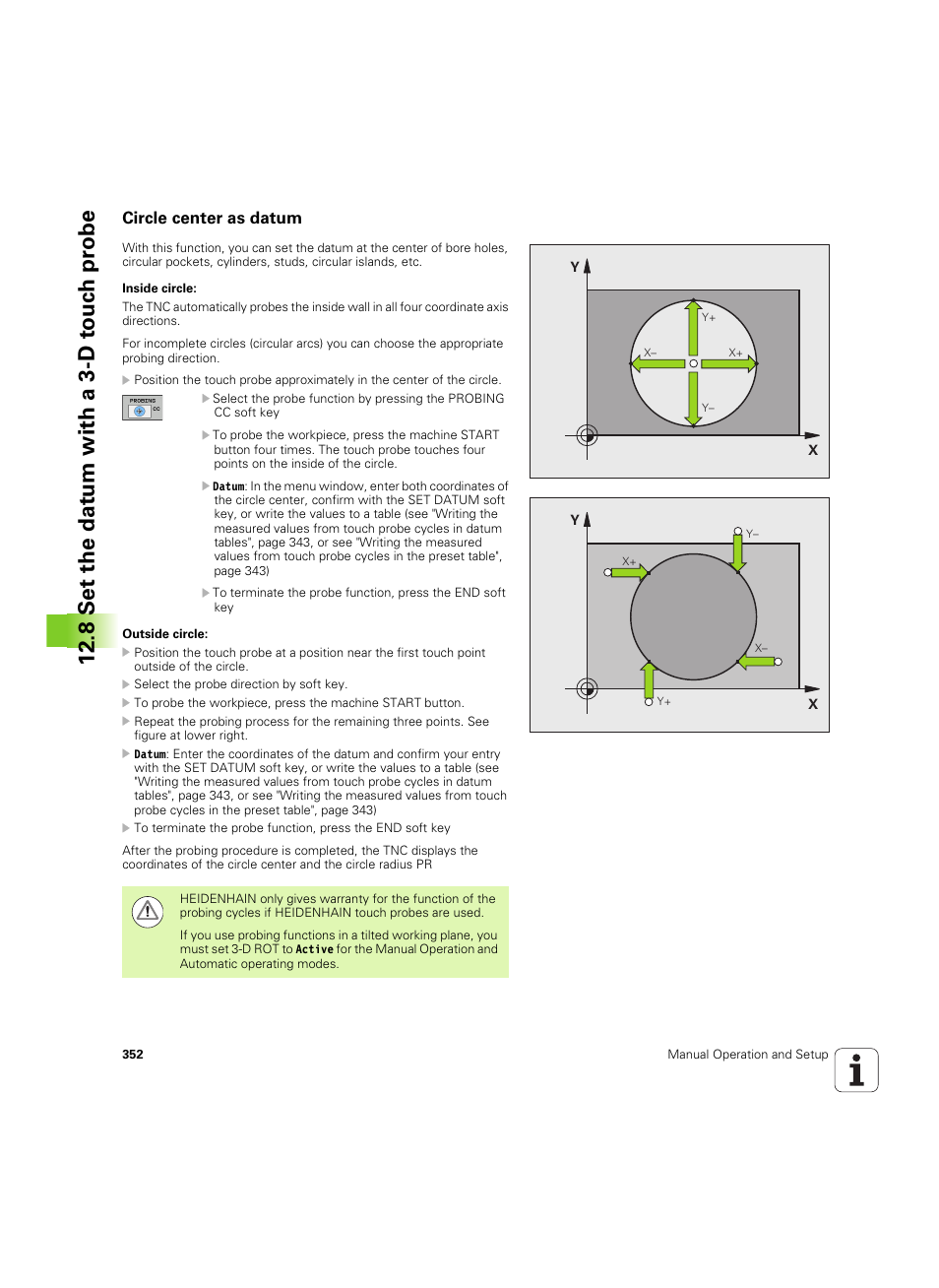 Circle center as datum, 8 set the dat um with a 3-d t o uc h pr obe | HEIDENHAIN TNC 320 (340 55x-05) ISO programming User Manual | Page 352 / 477