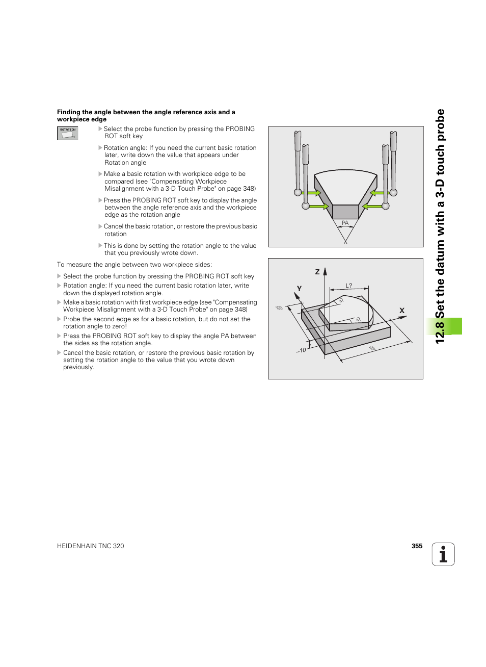 8 set the dat um with a 3-d t o uc h pr obe | HEIDENHAIN TNC 320 (340 55x-05) ISO programming User Manual | Page 355 / 477