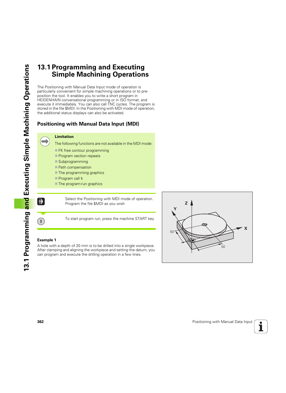 Positioning with manual data input (mdi) | HEIDENHAIN TNC 320 (340 55x-05) ISO programming User Manual | Page 362 / 477