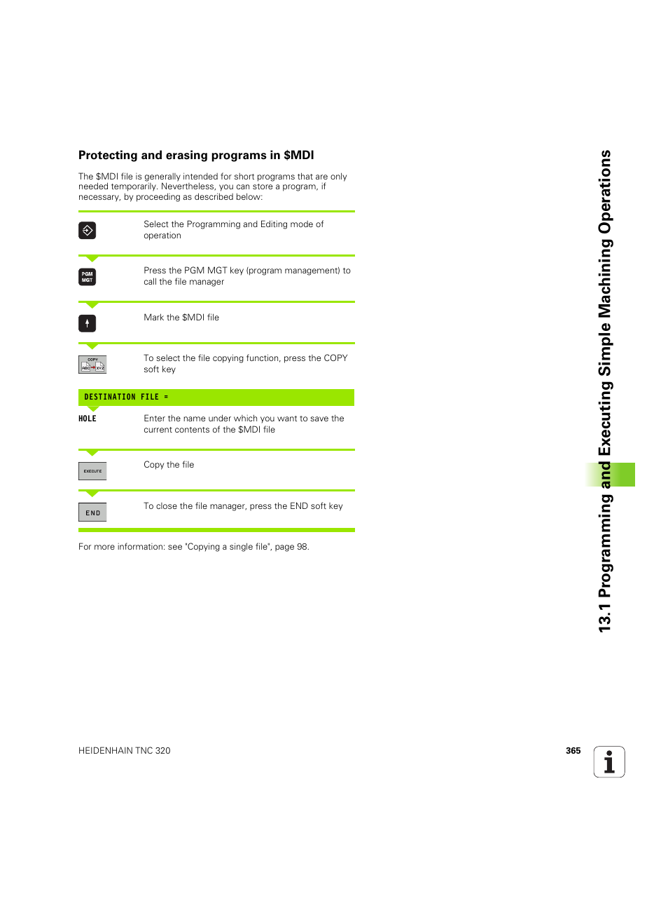 Protecting and erasing programs in $mdi | HEIDENHAIN TNC 320 (340 55x-05) ISO programming User Manual | Page 365 / 477