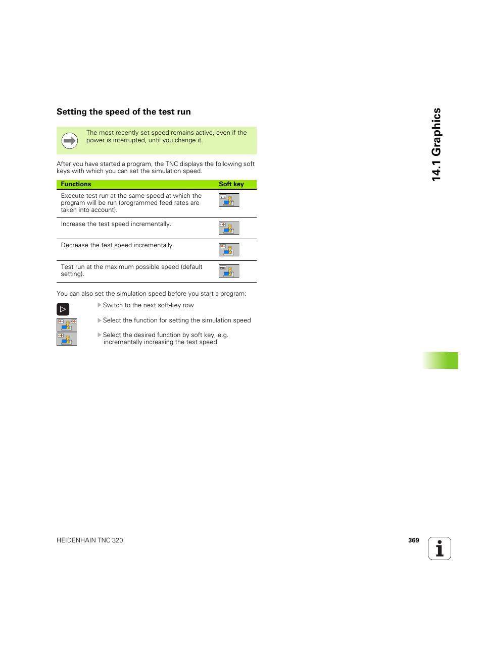 Setting the speed of the test run, 1 gr aphics | HEIDENHAIN TNC 320 (340 55x-05) ISO programming User Manual | Page 369 / 477