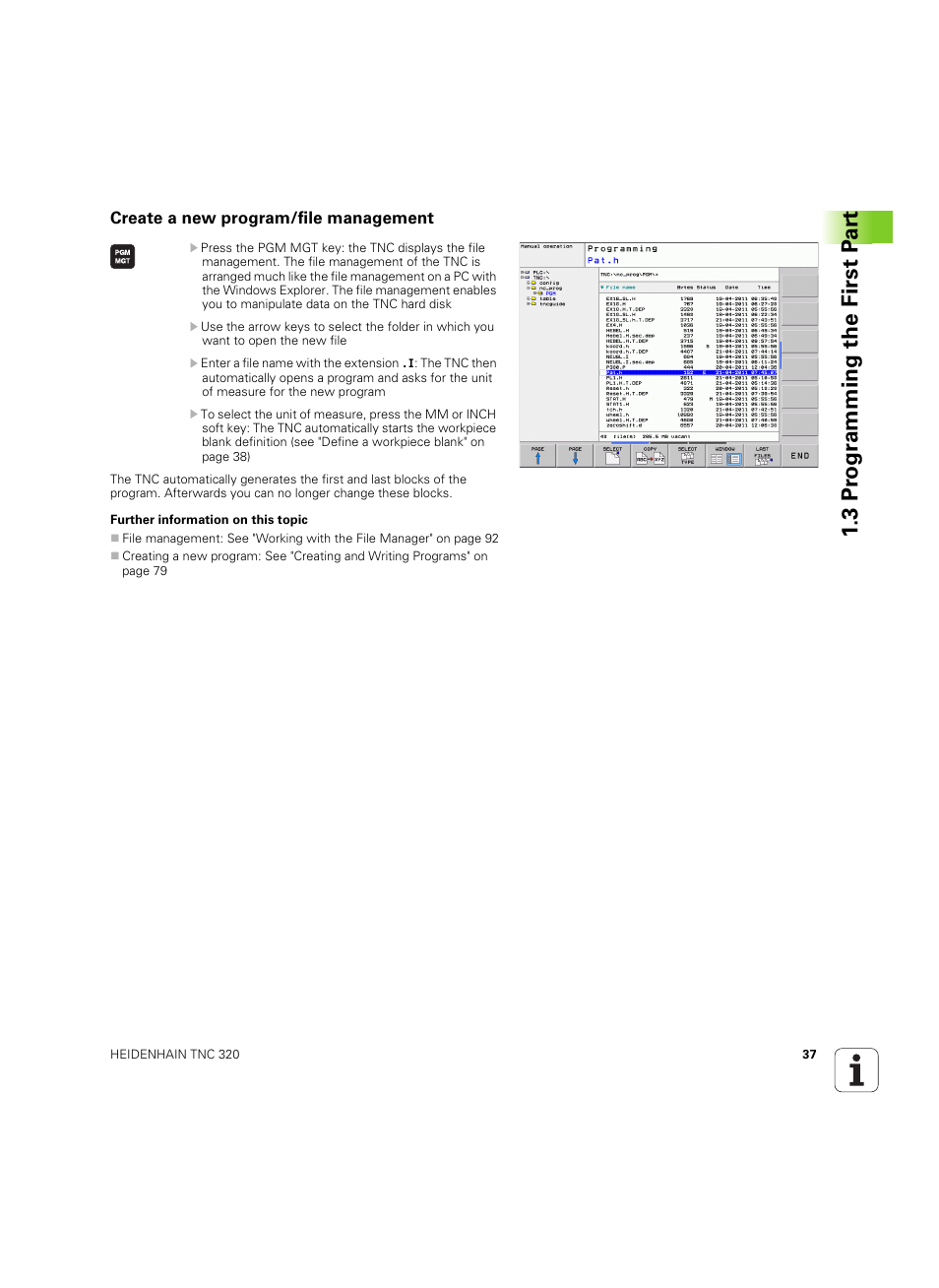 Create a new program/file management, 3 pr ogr amming the first p a rt | HEIDENHAIN TNC 320 (340 55x-05) ISO programming User Manual | Page 37 / 477