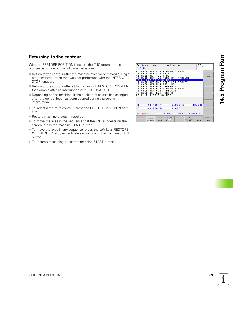 Returning to the contour, 5 pr ogr am run | HEIDENHAIN TNC 320 (340 55x-05) ISO programming User Manual | Page 389 / 477