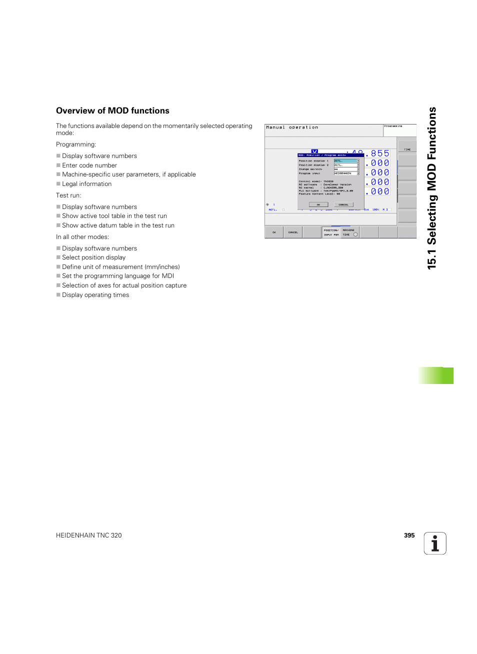 Overview of mod functions, 1 selecting mod f unctions | HEIDENHAIN TNC 320 (340 55x-05) ISO programming User Manual | Page 395 / 477