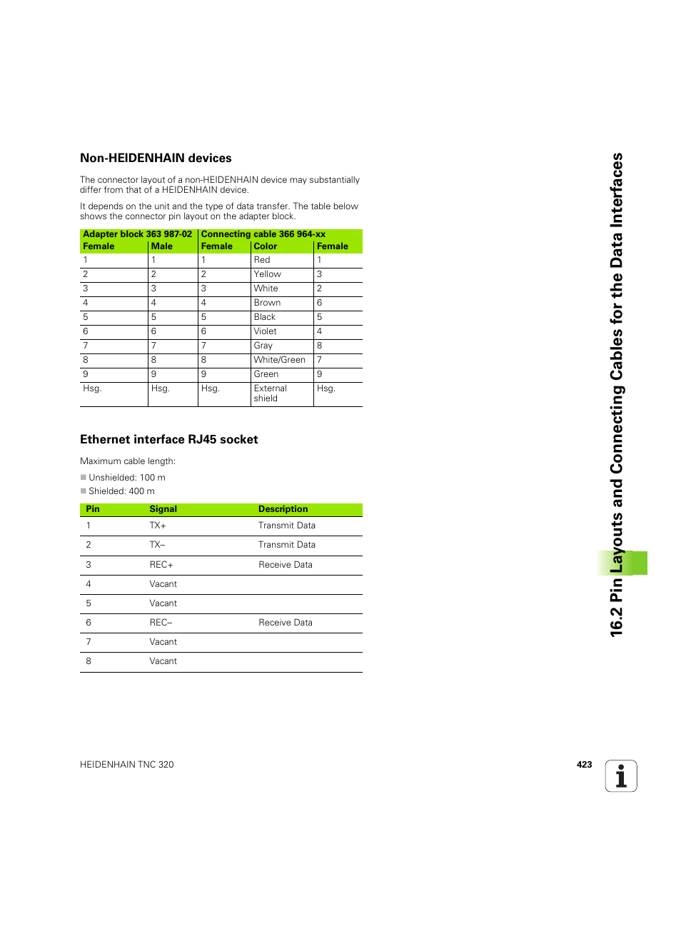 Non-heidenhain devices, Ethernet interface rj45 socket | HEIDENHAIN TNC 320 (340 55x-05) ISO programming User Manual | Page 423 / 477