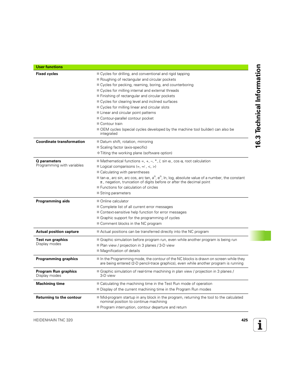 3 t e c hnical inf o rm ation | HEIDENHAIN TNC 320 (340 55x-05) ISO programming User Manual | Page 425 / 477