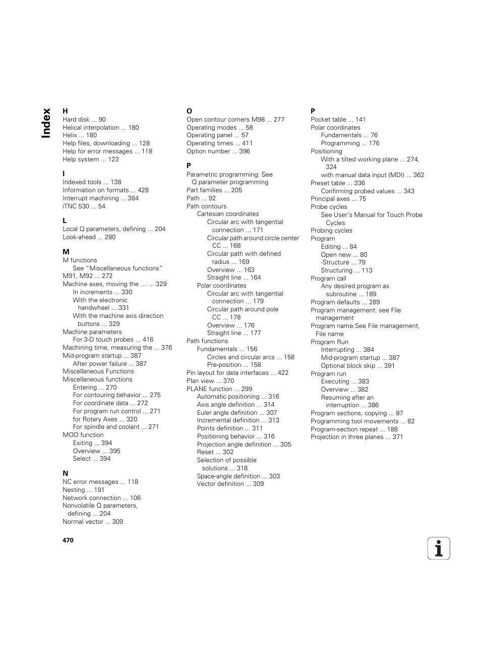Index | HEIDENHAIN TNC 320 (340 55x-05) ISO programming User Manual | Page 470 / 477
