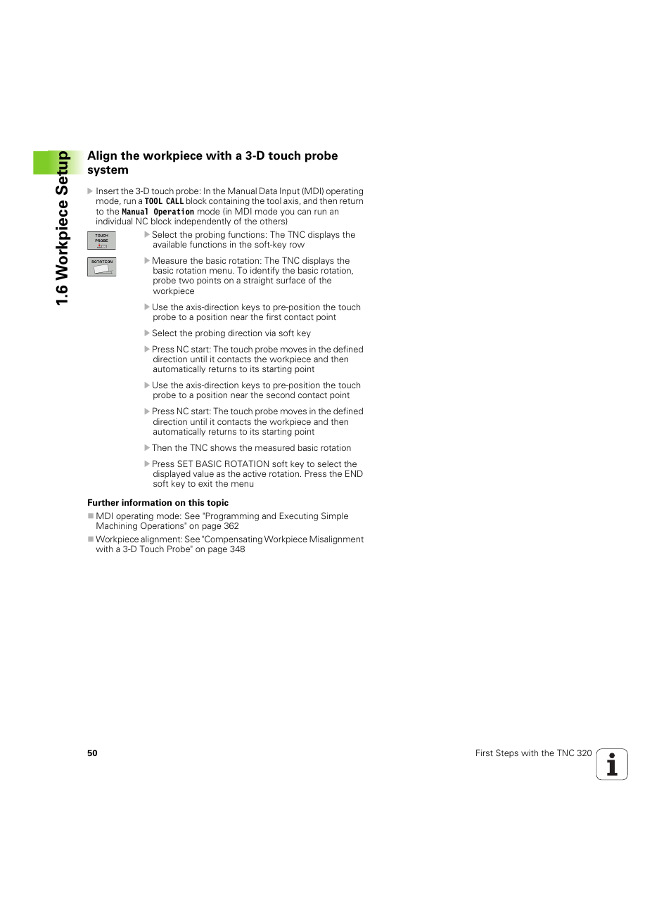 Align the workpiece with a 3-d touch probe system, 6 w o rkpiece set u p | HEIDENHAIN TNC 320 (340 55x-05) ISO programming User Manual | Page 50 / 477