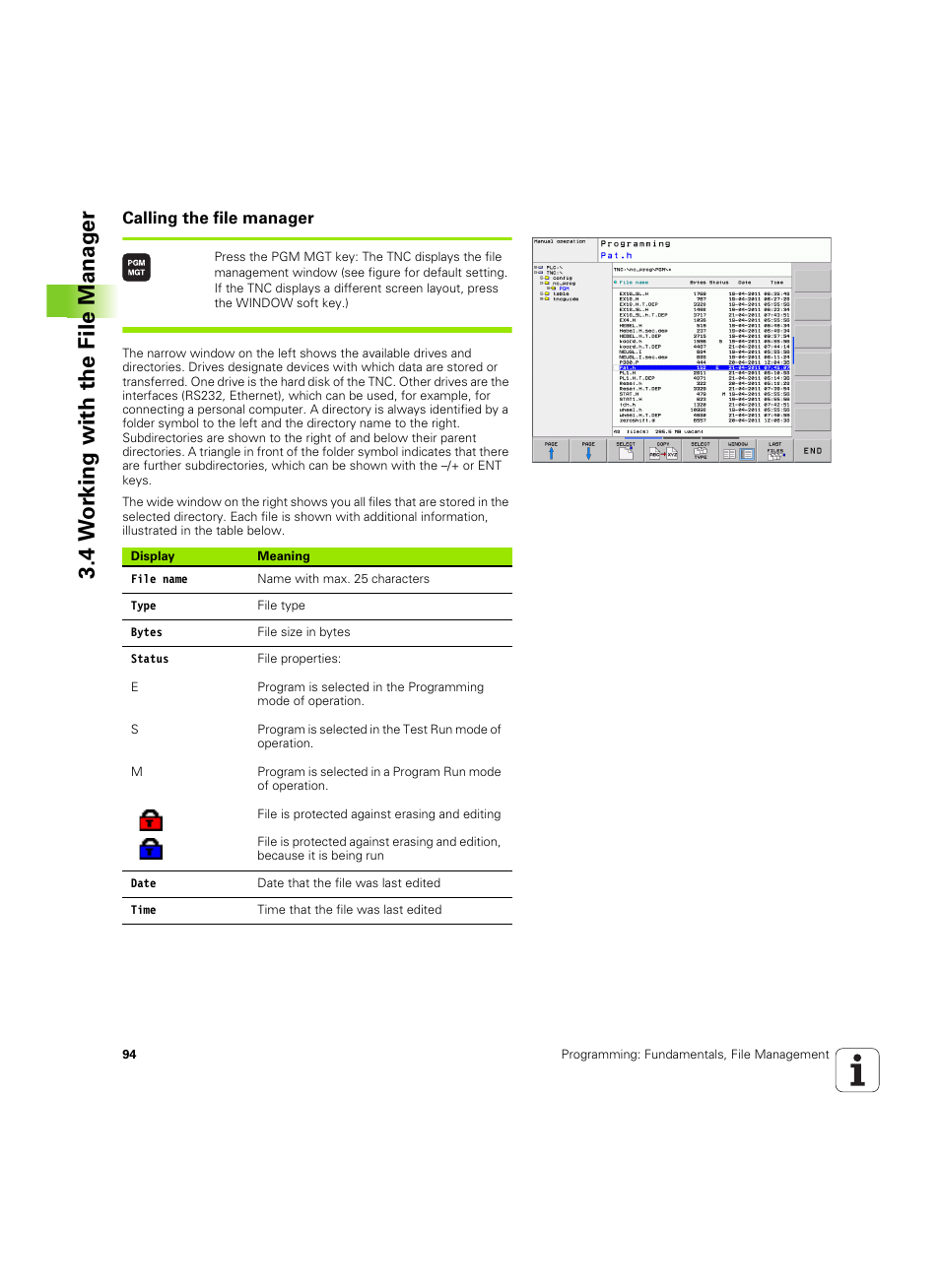 Calling the file manager, 4 w o rk ing with the file manag e r | HEIDENHAIN TNC 320 (340 55x-05) ISO programming User Manual | Page 94 / 477