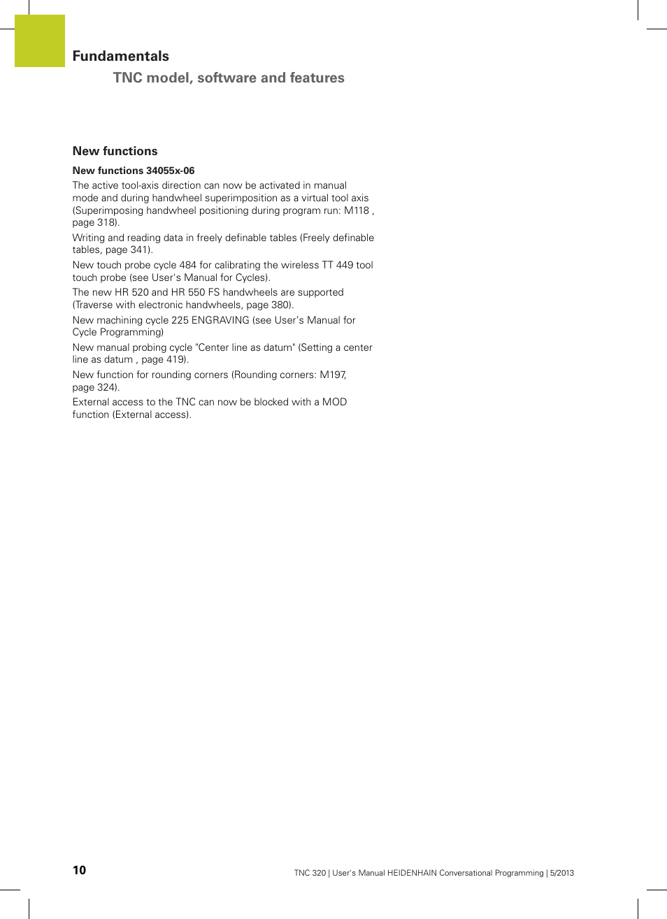 New functions, Fundamentals tnc model, software and features | HEIDENHAIN TNC 320 (34055x-06) User Manual | Page 10 / 540
