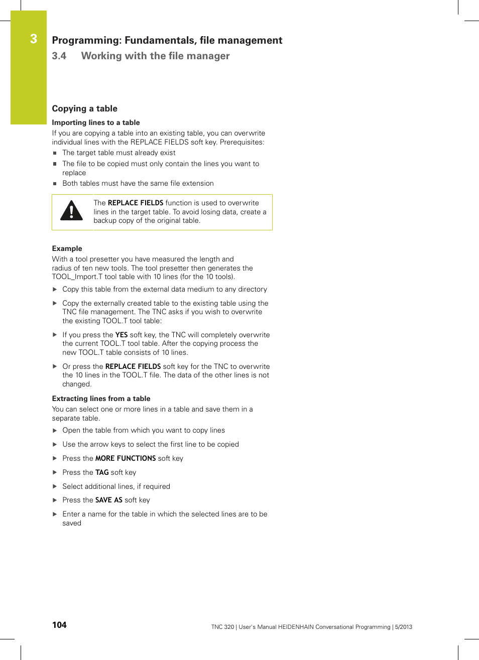 Copying a table | HEIDENHAIN TNC 320 (34055x-06) User Manual | Page 104 / 540
