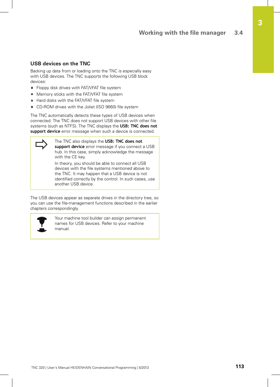 Usb devices on the tnc, Working with the file manager 3.4 | HEIDENHAIN TNC 320 (34055x-06) User Manual | Page 113 / 540