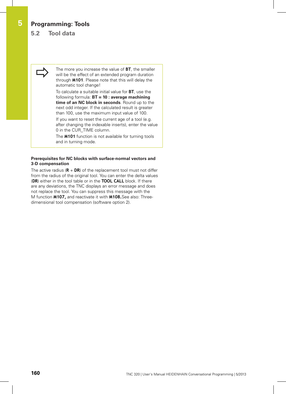 Programming: tools 5.2 tool data | HEIDENHAIN TNC 320 (34055x-06) User Manual | Page 160 / 540