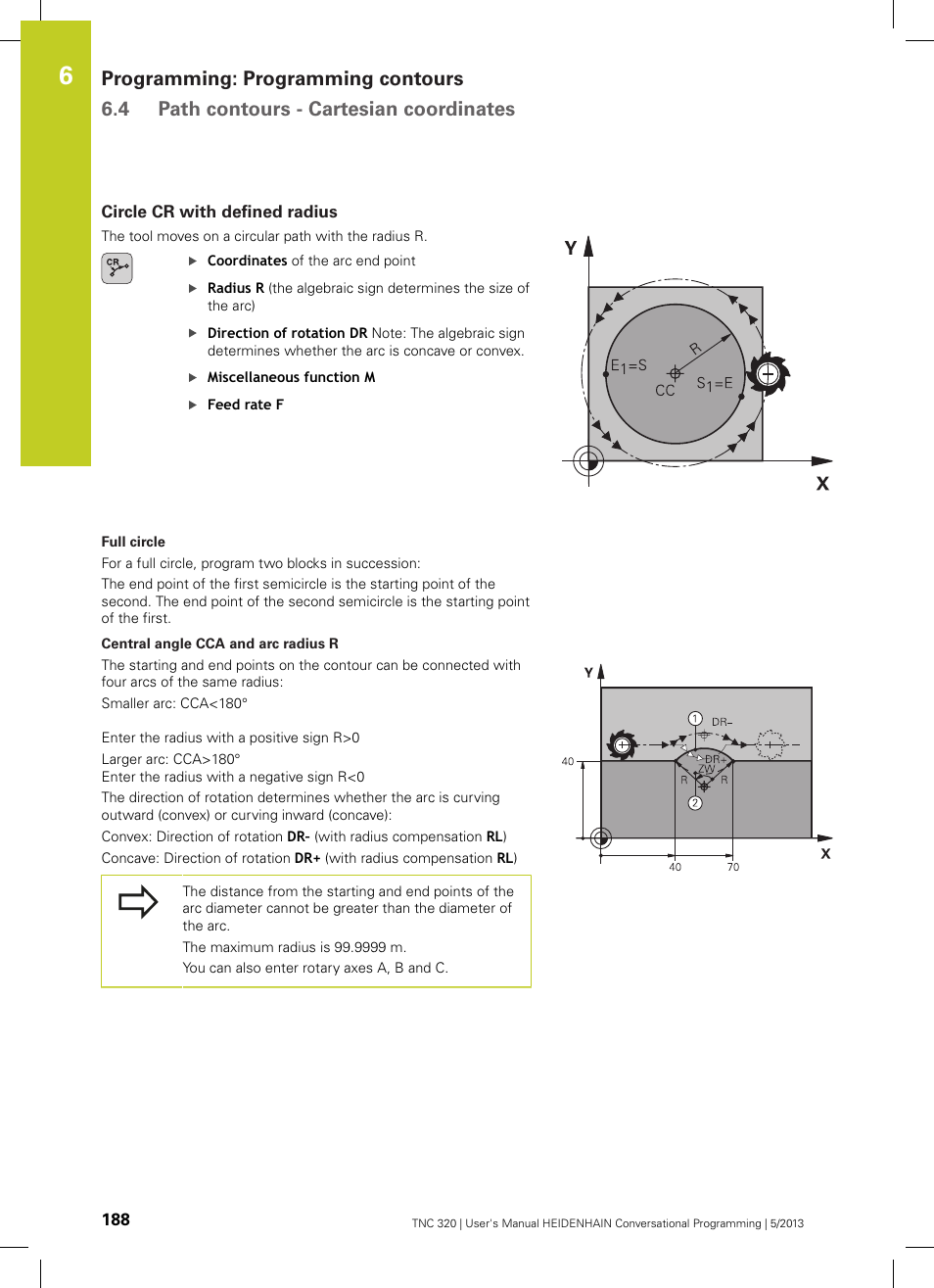 Circle cr with defined radius | HEIDENHAIN TNC 320 (34055x-06) User Manual | Page 188 / 540