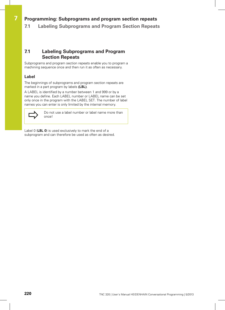 1 labeling subprograms and program section repeats, Label, Labeling subprograms and program section repeats | HEIDENHAIN TNC 320 (34055x-06) User Manual | Page 220 / 540