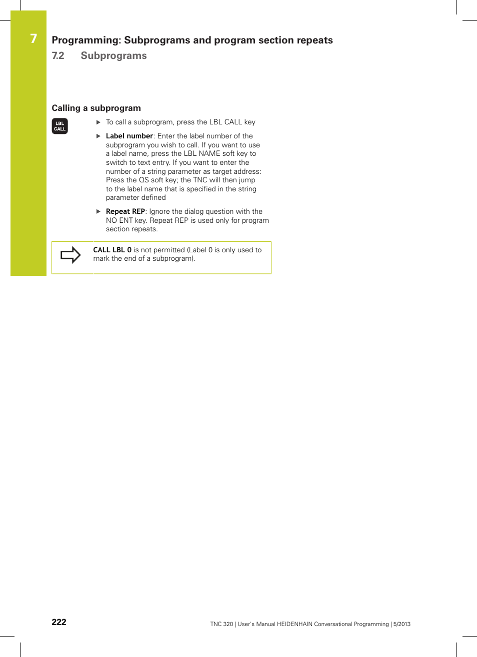 Calling a subprogram | HEIDENHAIN TNC 320 (34055x-06) User Manual | Page 222 / 540