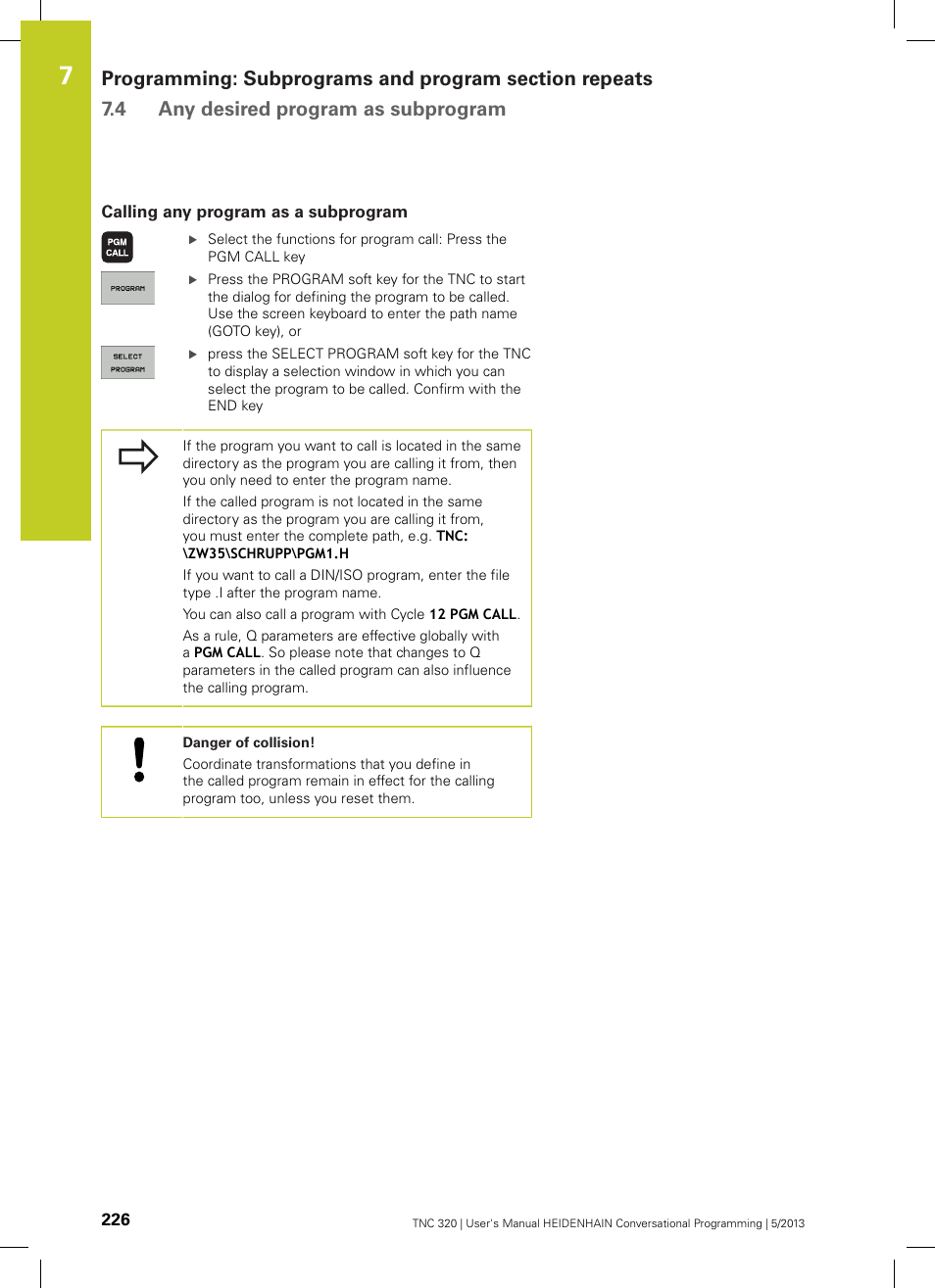 Calling any program as a subprogram | HEIDENHAIN TNC 320 (34055x-06) User Manual | Page 226 / 540