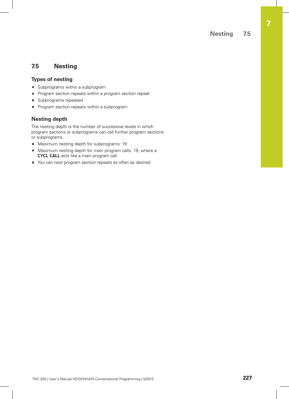 5 nesting, Types of nesting, Nesting depth | Nesting | HEIDENHAIN TNC 320 (34055x-06) User Manual | Page 227 / 540